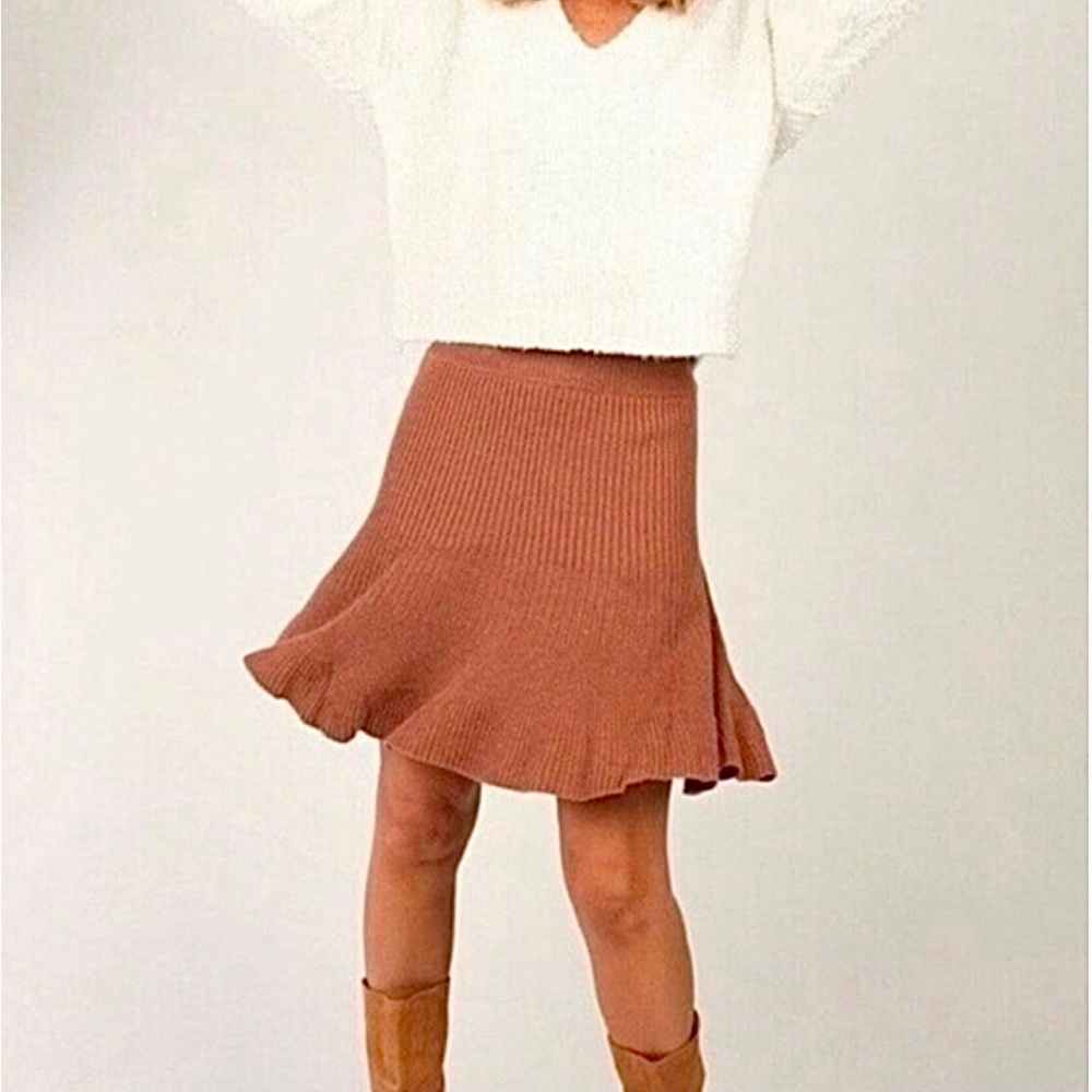 Free People Solid Gold Knit Skirt Cocoa Heather